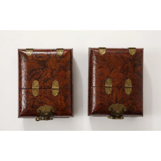 1950's Burl-wood Chinese Jewelry Boxes With Mirror - Set of 2 For Sale In New York - Image 6 of 12