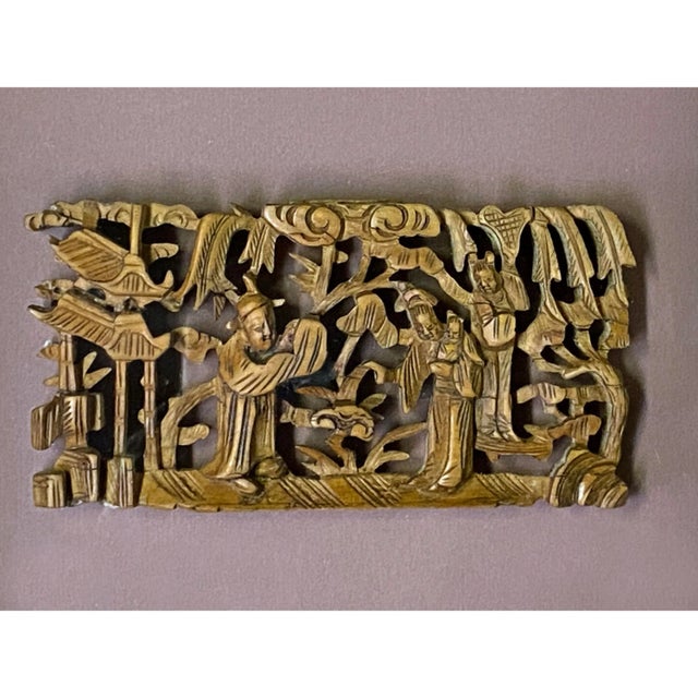 Chinese Oriental Chinese Vintage Boxwood Carving Framed Wall Decor For Sale - Image 3 of 5