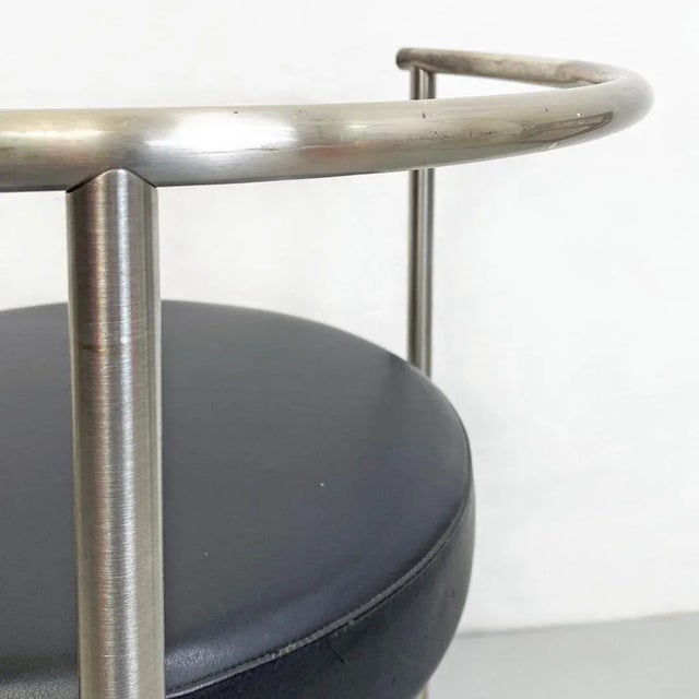 Post Modern Italian Cockpit Shape Leather & Steel Side Chair, 1980s For Sale - Image 11 of 16