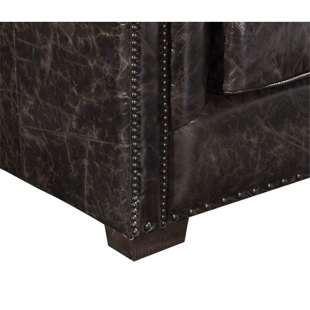 Tuxedo Leather Sofa - Dark Brown For Sale In Chicago - Image 6 of 8