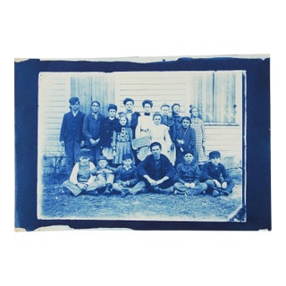 Vintage Eric Weller Blue Twilight School Cyanotype Photographic Print For Sale