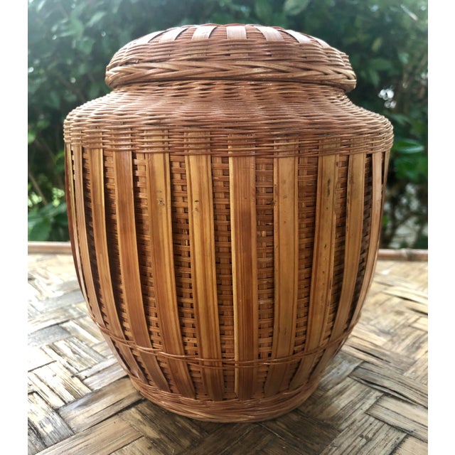 Ceramic Ginger Jar Encased on Woven Wicker Rattan Chairish