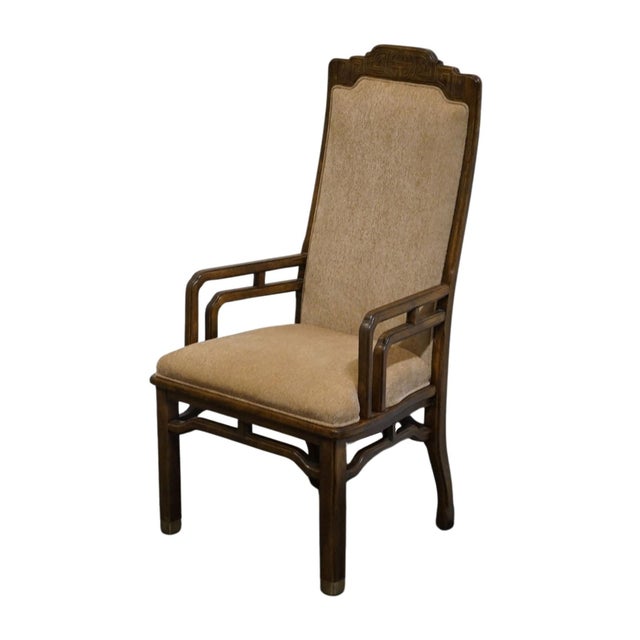 BERNHARDT FURNITURE Solid Walnut Asian Chinoiserie Style Dining Arm Chair 46" High 24" Wide 24" Deep Seat: 20" High Arms:...