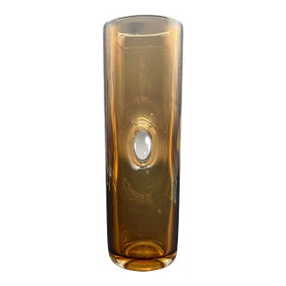 Vintage Venini Forati Vase by Fulvio Bianconi, Amber Murano Glass, Italian Mid Century Modern Art Glass, Circa 1951 For Sale
