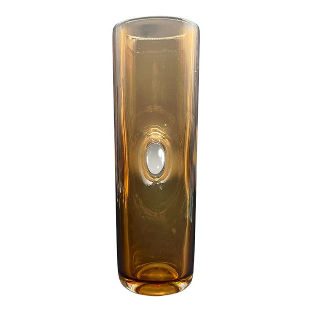Vintage Venini Forati Vase by Fulvio Bianconi, Amber Murano Glass, Italian Mid Century Modern Art Glass, Circa 1951 For Sale
