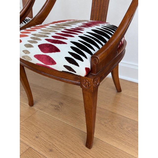 Wood Vintage Neoclassical Style Dining Chairs - Set of 6. Newly Upholstered in Abstract Patterned Velvet. For Sale - Image 7 of 11