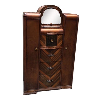 Vintage Art Deco Wooden Armoire For Sale