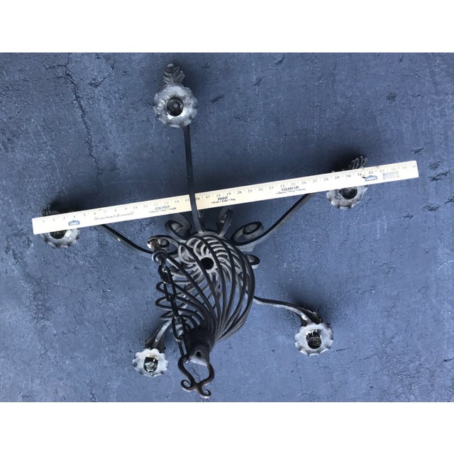 Wrought Iron Spindle Five Arm Candle Holder Chandeleir For Sale - Image 10 of 12