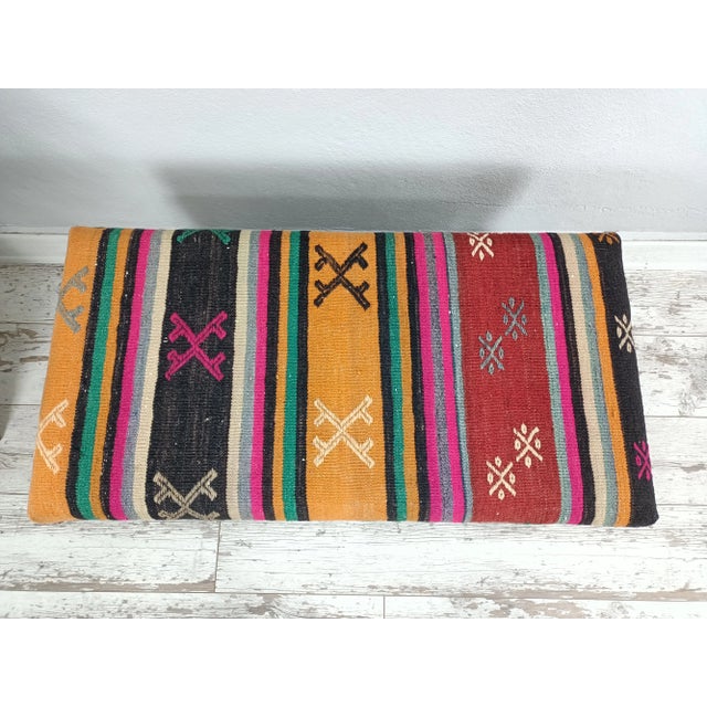 Handmade Boho Kilim Upholstered Bench For Sale In Raleigh - Image 6 of 10