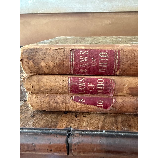 Set of Three (3) 1874 Ohio Law Books Antique Leather Bound Decorative Stack For Sale - Image 4 of 12