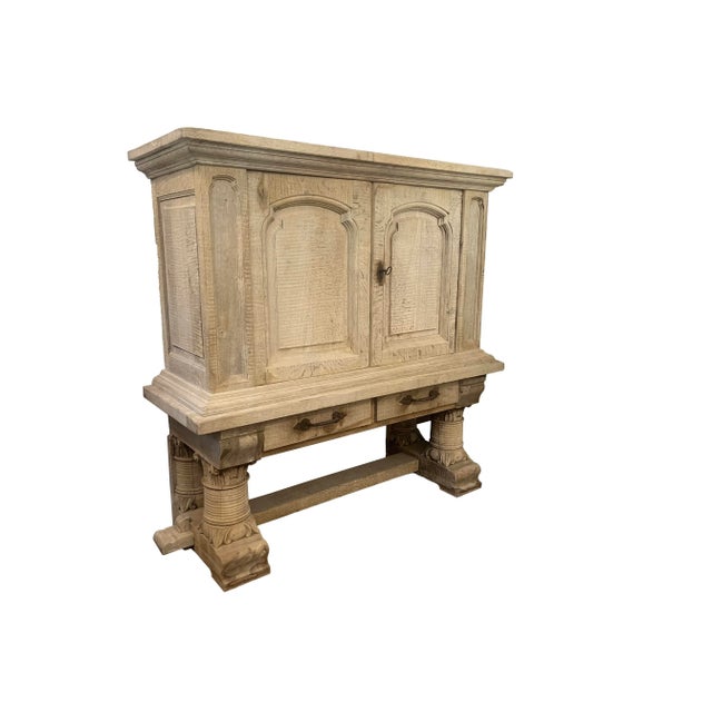 French Provincial Hand-Carved Bleached Oak Bar or Curiosity Cabinet For Sale - Image 4 of 10