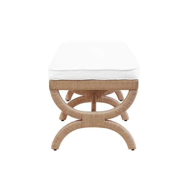 2020s Matthew Izzo Home Xanadu Bench - Neo-Classical Natural Rope Bench With White Performance Linen Cushion For Sale - Image 5 of 8