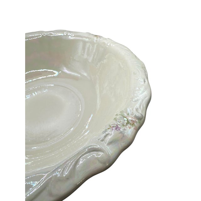 Vintage Victorian Style Iridescent Luster Glazed White Ceramic Pitcher and Basin - A Set For Sale - Image 4 of 12