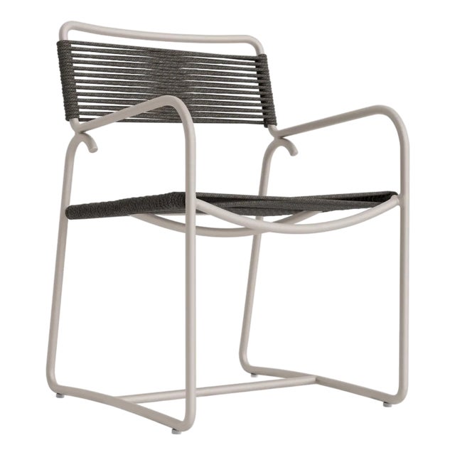 Brown Jordan Walter Lamb Aluminum Arm Chair, Dove frame with Coal fabric For Sale