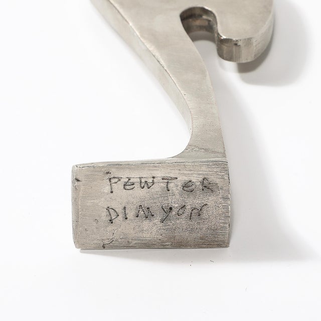 Modernist Abstract Figural Sculpture in Brushed Pewter Manner of Willi Gutmann For Sale - Image 9 of 9