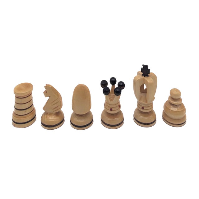 Wood Vintage Polish Carved Wood Chess Set, 33-Piece Set For Sale - Image 7 of 10