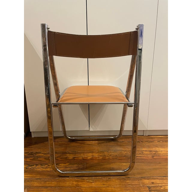 1970s Pair of 1970s Vintage Tamara Leather and Chrome Folding Chairs by Arrben Italia For Sale - Image 5 of 13