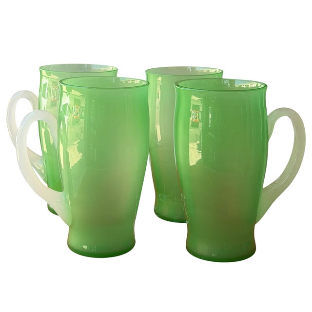 Art Deco Set of 4 Carder Steuben Art Deco Jade & Alabaster Glass Handled Tumblers For Sale - Image 3 of 4