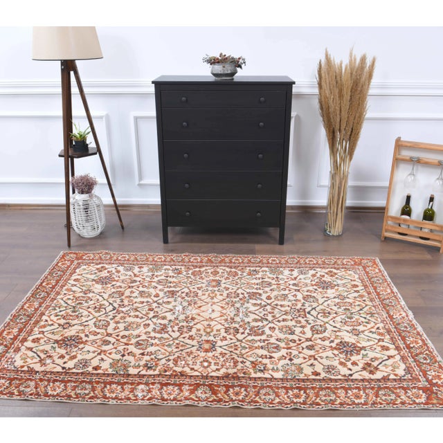 Traditional Vintage Turkish Oushak Handmade Wool Cotton Red Area Rug For Sale - Image 3 of 9