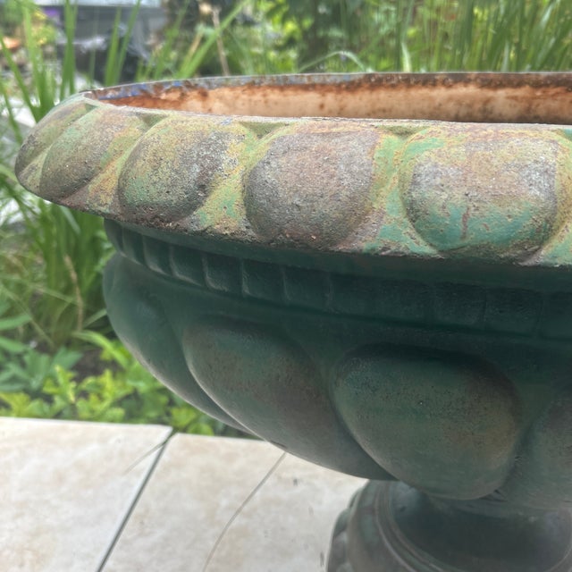 Late 19th Century Antique French Style Victorian Cast Iron Garden Urn Tazza Planter — 25" For Sale - Image 5 of 7