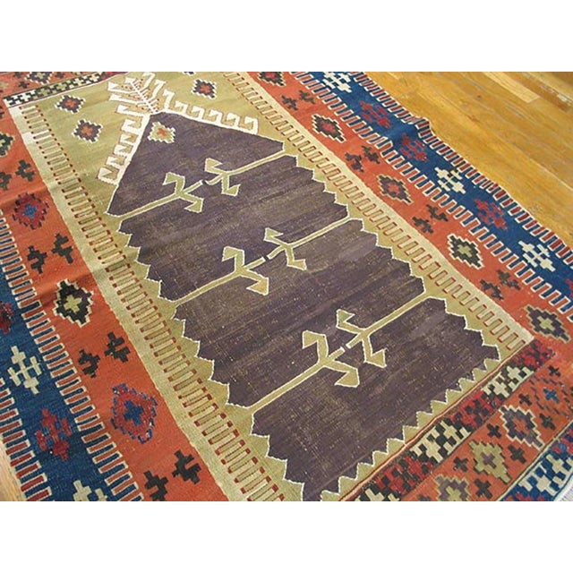 1890s Brown Medallion Antique Turkish Anatolian Flat-Weave Prayer Rug 3'7" X 4'10" Wool Carpet For Sale - Image 4 of 6