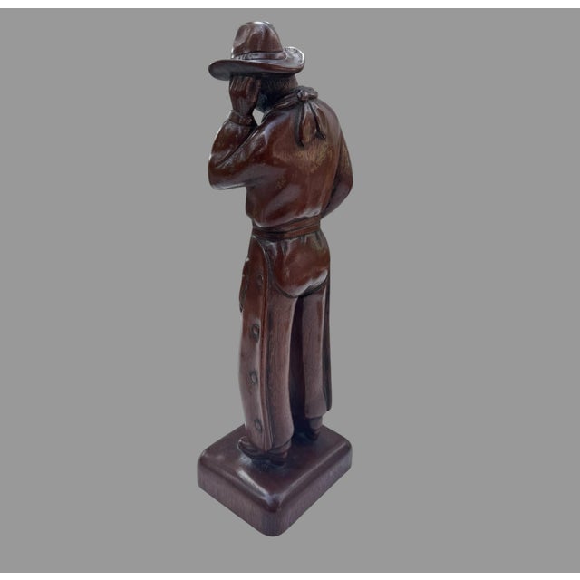 Antique C1920 Carved Mahogany Will Rogers Ziegfeld Follies Cowboy Figure 14” For Sale - Image 10 of 12
