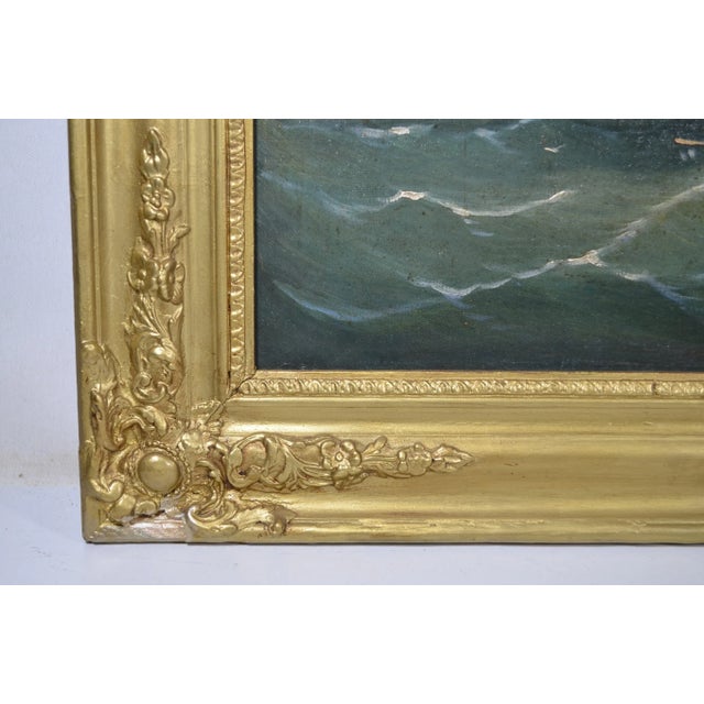 Early 19th Century Northern European School "The Storm Arrives at the Port” Oil Painting on Canvas For Sale - Image 6 of 12