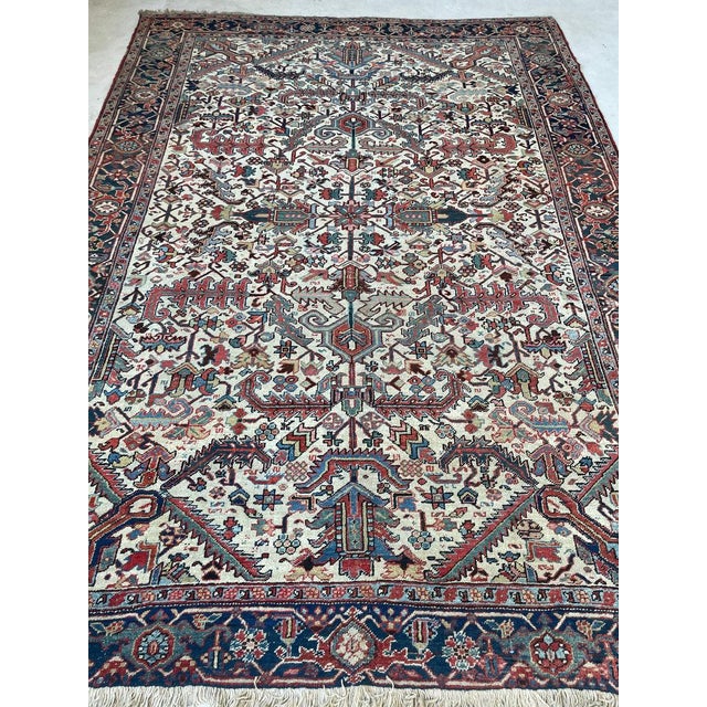 Blooming Jungle Antique Heriz Eggshell Linen Ground Rug 8 x 11 For Sale In Milwaukee - Image 6 of 13