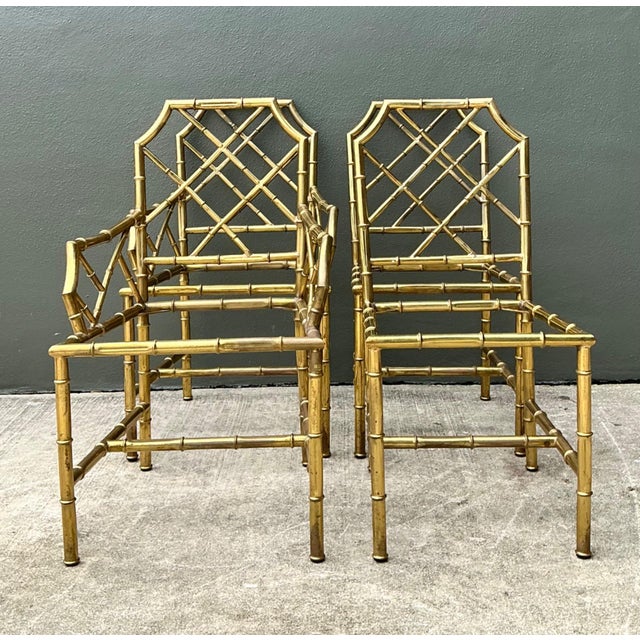 Brass Vintage Italian Faux Bamboo Brass Dining Chairs - Set of 4 For Sale - Image 8 of 18