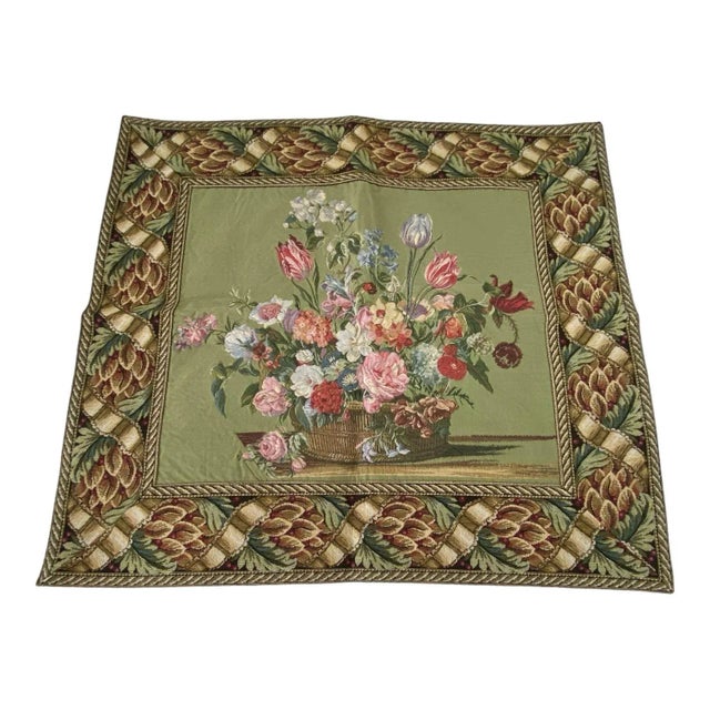 French Provincial Vintage Flemish Flower Basket Jacquard Woven Tapestry - 34” X 32” For Sale - Image 3 of 8