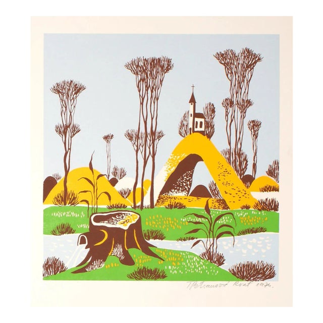 Landscape - Original Screen Print by T.P. Rvat - 1974 1974 For Sale