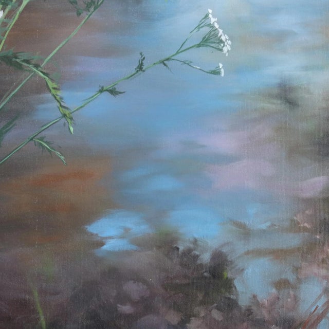 2020s Lornes Pond With Yarrow - Nature Landscape Romantic Realism Original Artwork by Amber Young For Sale - Image 5 of 9
