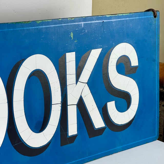 Early 20th Century Superb Large Double Sided Vintage Wooden Sign Advertising "Books" in Sapphire Blue For Sale - Image 5 of 10