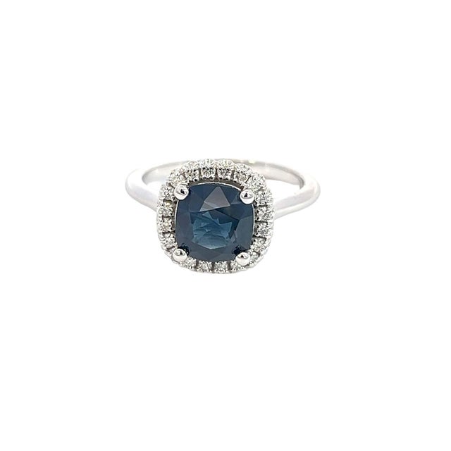 Traditional Natural Sapphire Diamond Ring Size 6.5 14k White Gold 2.25 Certified For Sale - Image 3 of 9