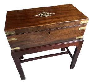 English Mahogany Brass Bound Lap Desk on Stand