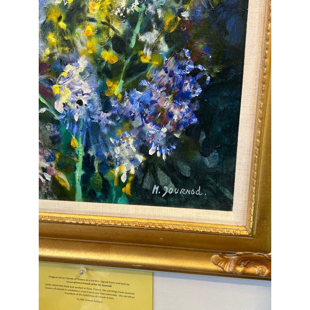 French Large Original Painting of Flowers in a Garden by French Artist M. Journod For Sale - Image 3 of 12