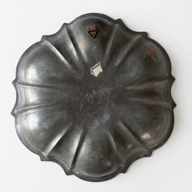 Baroque Antique European Pewter Crespina Bowl, 10" Heavy Fluted Scalloped Bowl With Crowned Touchmarks For Sale - Image 3 of 6