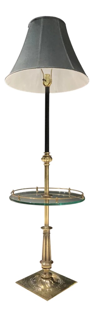 Stiffel Solid Brass Glass Table Floor Lamp With Black Enamel & Regency Shade Chicago