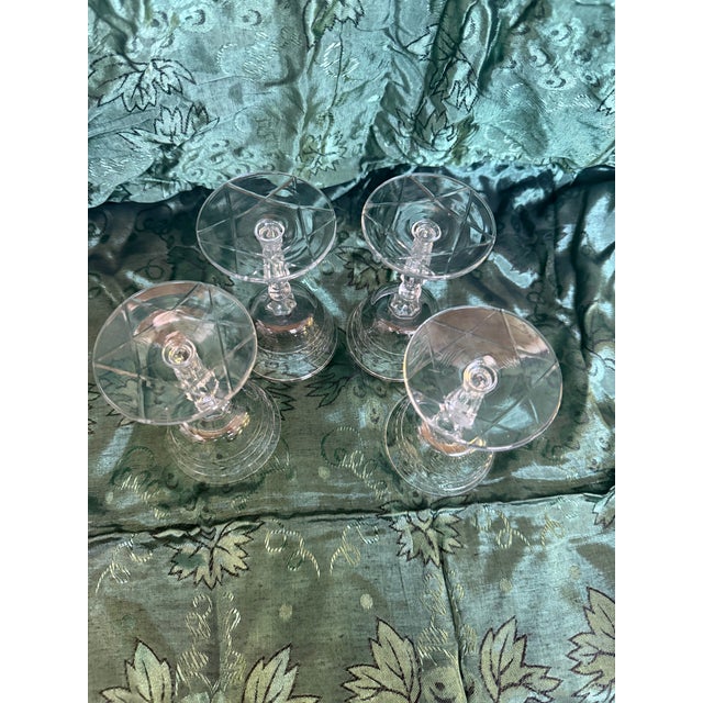 1930s Art Deco Decorative Stem Etched Crystal for Cognac- 4pc For Sale In Los Angeles - Image 6 of 7