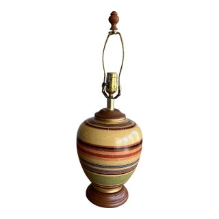 Mid 20th Century Chinese Pottery Table Lamp With Real Wood Accents For Sale