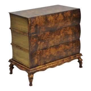 Decorator 3 Drawer Stacked Faux Book Form Italian Side Table W/ Oil Drop Finish For Sale