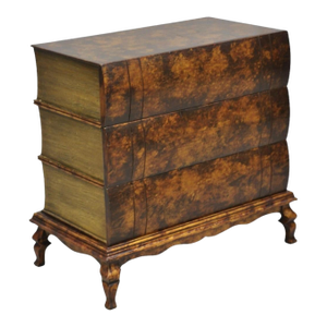 Decorator 3 Drawer Stacked Faux Book Form Italian Side Table W/ Oil Drop Finish