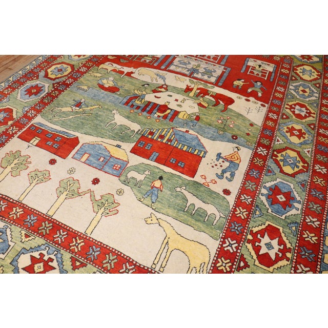 Vintage Zabihi Collection Turkish Azari Animal Scenic Rug - 8'6" x 10'6" For Sale - Image 11 of 12