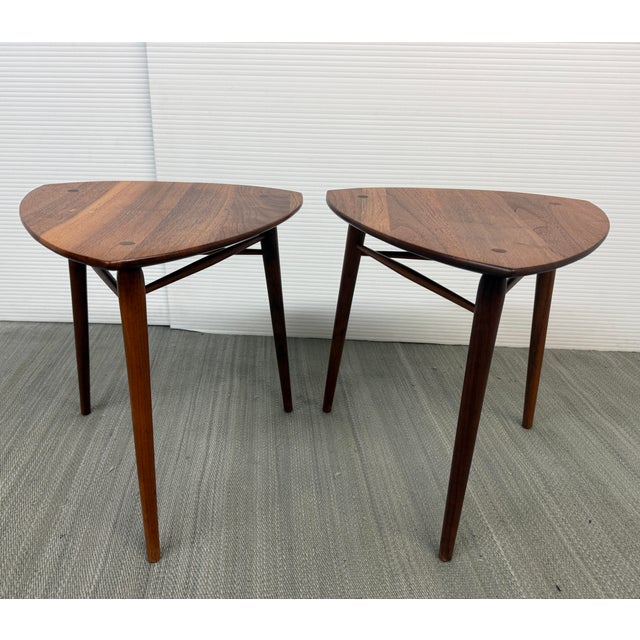 Design Plus Gallery presents a Pair of Guitar Pick Side Tables by Kipp Stewart for Winchendon Furniture. These sculptural...
