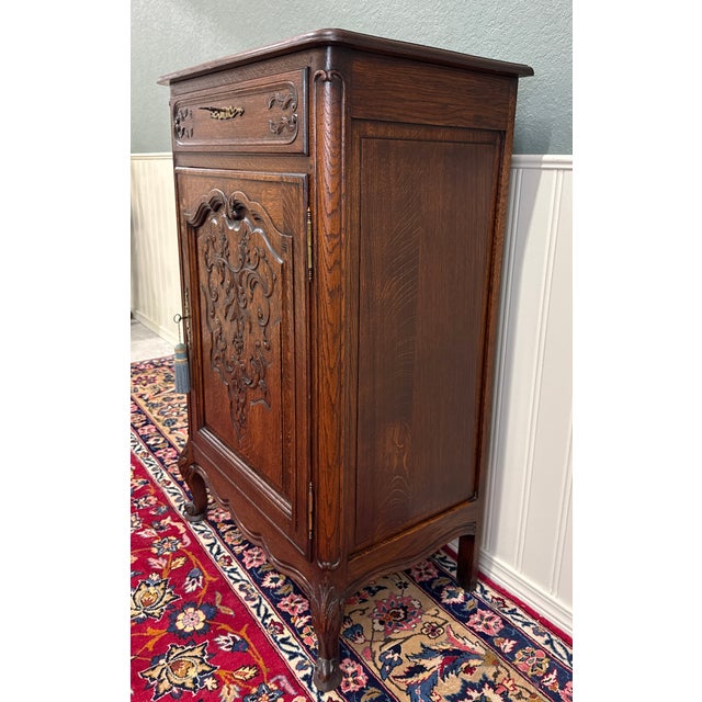 Antique French Louis XV Style Cabinet Cupboard With Drawer Carved Oak C. 1920s For Sale - Image 9 of 18