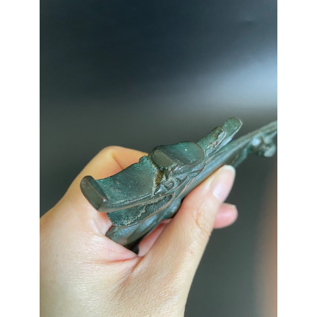 Verdigris Antique Chinese Iron Brush Rest in the Form of a Crouching Dragon For Sale - Image 8 of 9
