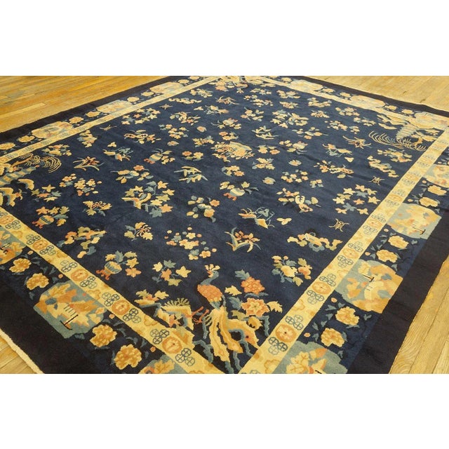 1920s Navy Blue Floral Shou Antique Chinese Art Deco Rug 8' 2''x 9' 10'' Knotted Wool Carpet For Sale - Image 12 of 12