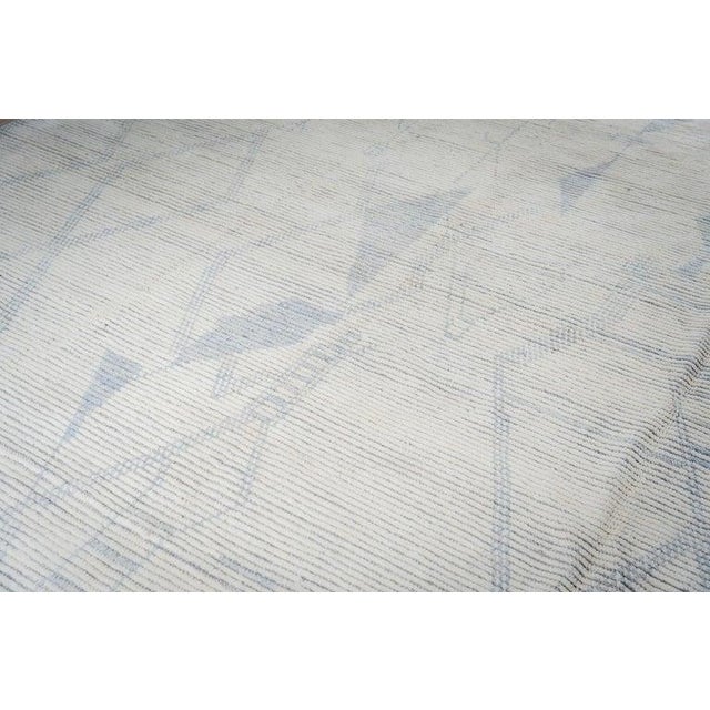 Contemporary 9x13 Ivory Hand-Knotted Wool Faded Diamond Tribal Carpet Rug For Sale - Image 3 of 8