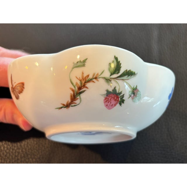 White Limoge Small Melon Bowl, “Mon Jardin” by Ceralene Raynaud Botanical Depicting Insects. For Sale - Image 8 of 9