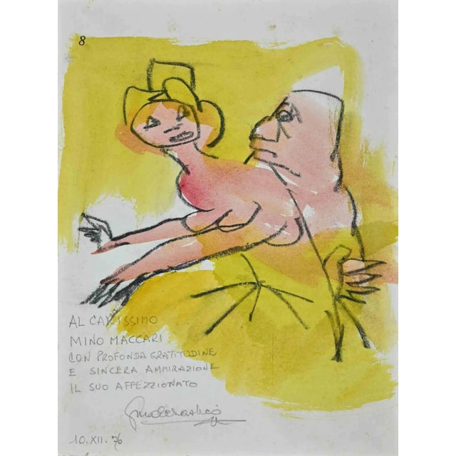 The Couple, Dedicated to Mino Maccari is an original Drawing on paper realized by an Italian artist in 1976, in the style...